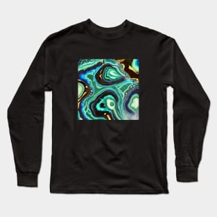 Geode Like Marble Design - Seafoam Black Gold Long Sleeve T-Shirt